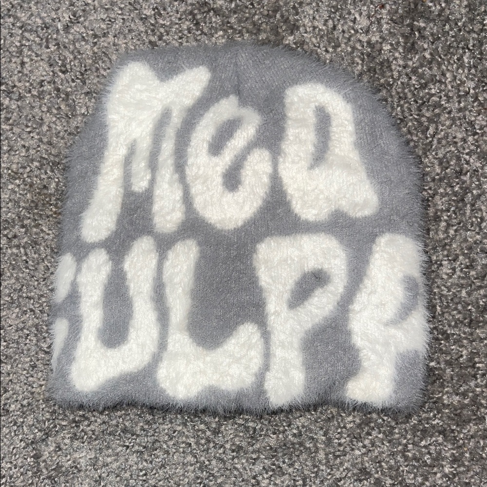 Gray and White Knit Beanie